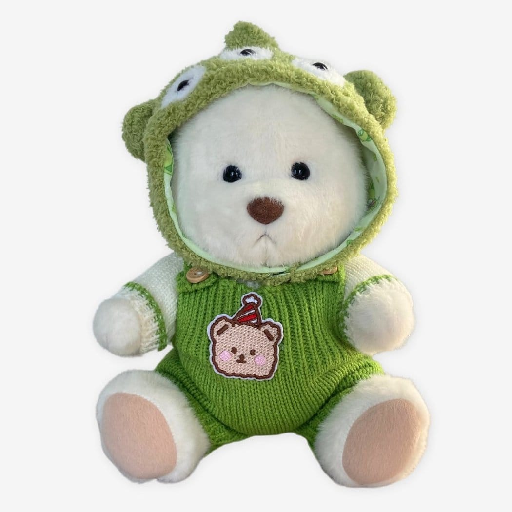 Nino Knuffelbeer Met Articulatie En Groene Gebreide Outfit Alien Hoed De Knuffel witte-beer