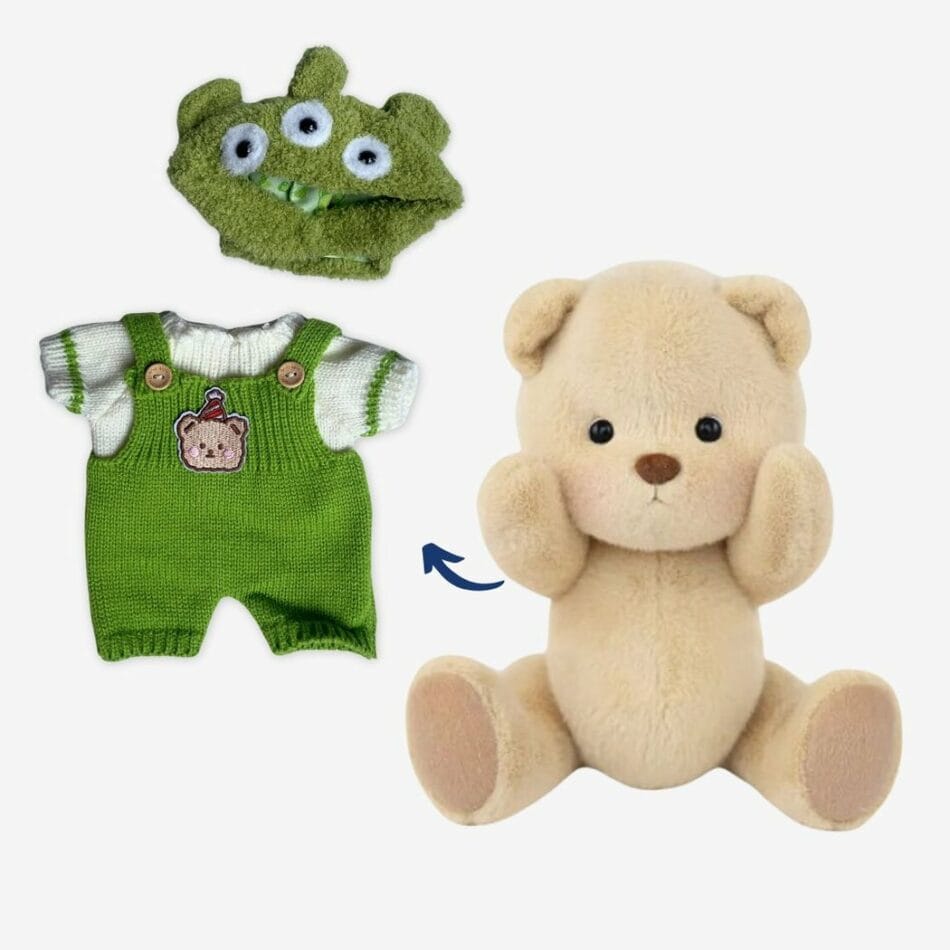 Nino Knuffelbeer Met Articulatie En Groene Gebreide Outfit Alien Hoed De Knuffel
