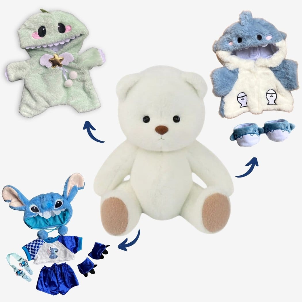 Nino Pluchen Beer Met Beweegbare Gewrichten Dinosauruskostuum De Knuffel pack-ours-blanc-requin-dinosaure-stitch