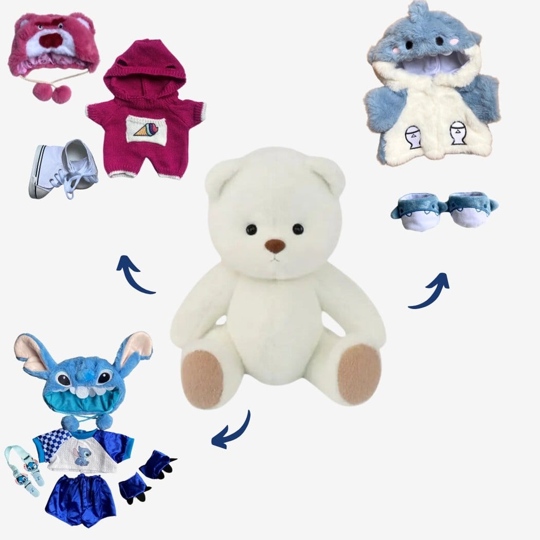 Nino Pluchen Beer Met Beweegbare Gewrichten In Lotso Kostuum De Knuffel pack-ours-blanc-lotso-requin-stitch
