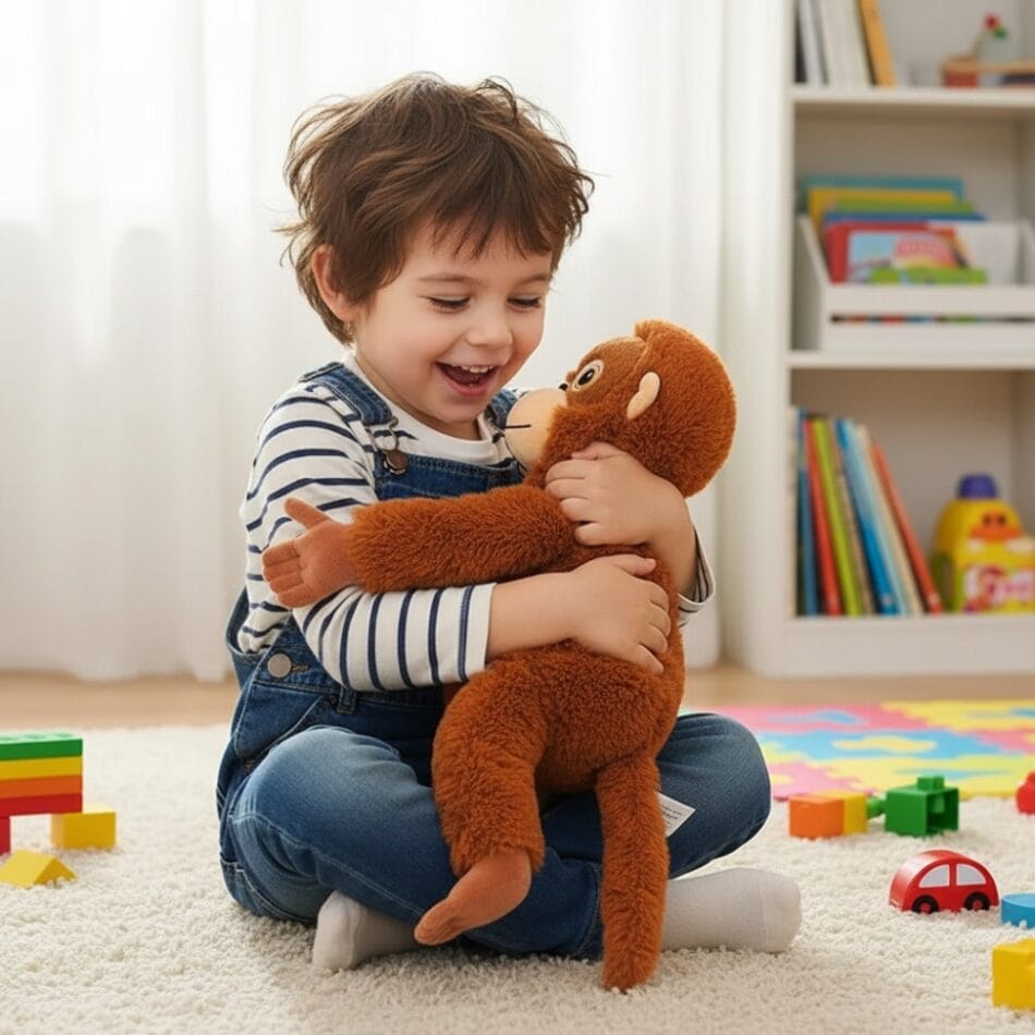 Orang-Oetang Knuffel Met Klittenband Hangt Aan Tas Of Fiets De Knuffel