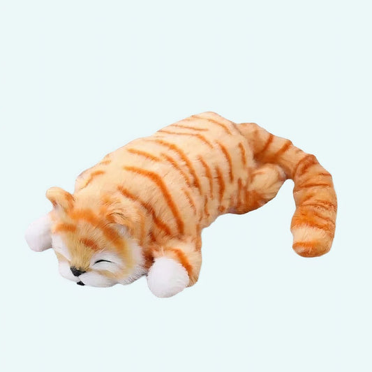 Oranje Gestreepte Slapende Knuffel Kat Met Groene Ogen 30 Cm Hoog De Knuffel