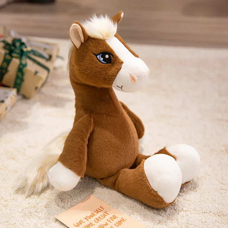 Paard Knuffel 22 cm | Pluche Paardje met Kulleroogjes De Knuffel Lichtbruin