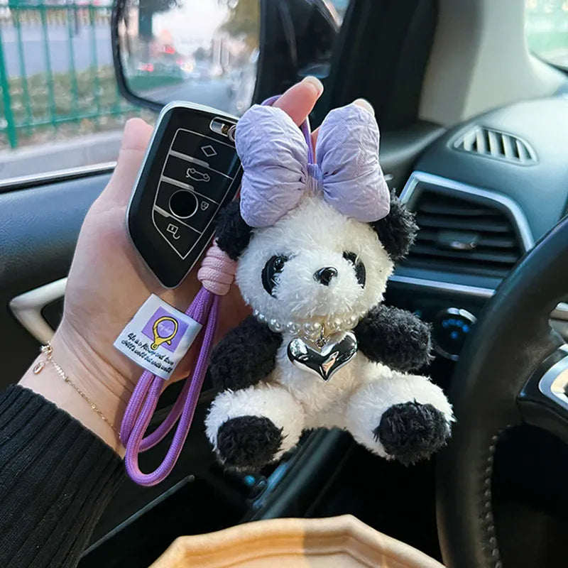 Panda Knuffel Sleutelhanger met Grote Strik | 3 Kleuren De Knuffel