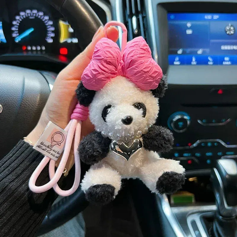Panda Knuffel Sleutelhanger met Grote Strik | 3 Kleuren De Knuffel
