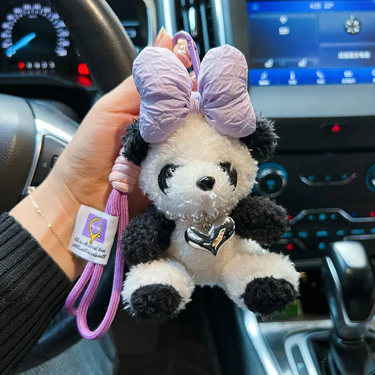 Panda Knuffel Sleutelhanger met Grote Strik | 3 Kleuren De Knuffel Paars