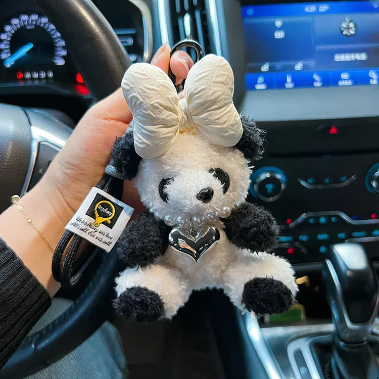 Panda Knuffel Sleutelhanger met Grote Strik | 3 Kleuren De Knuffel Wit