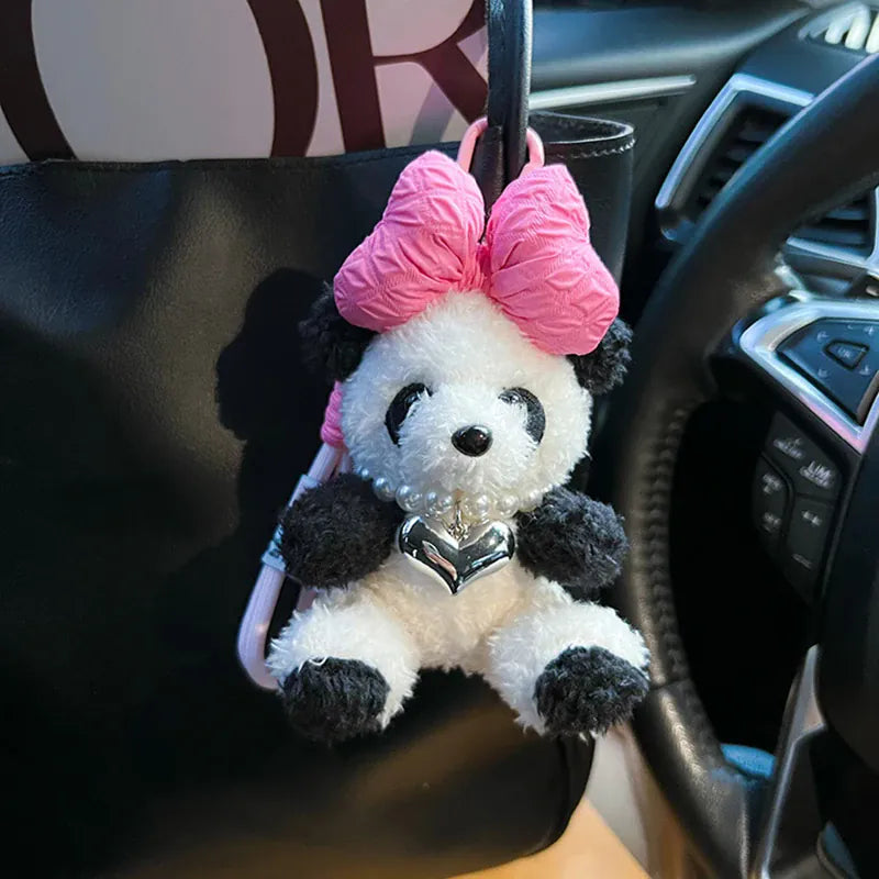 Panda Knuffel Sleutelhanger met Grote Strik | 3 Kleuren De Knuffel