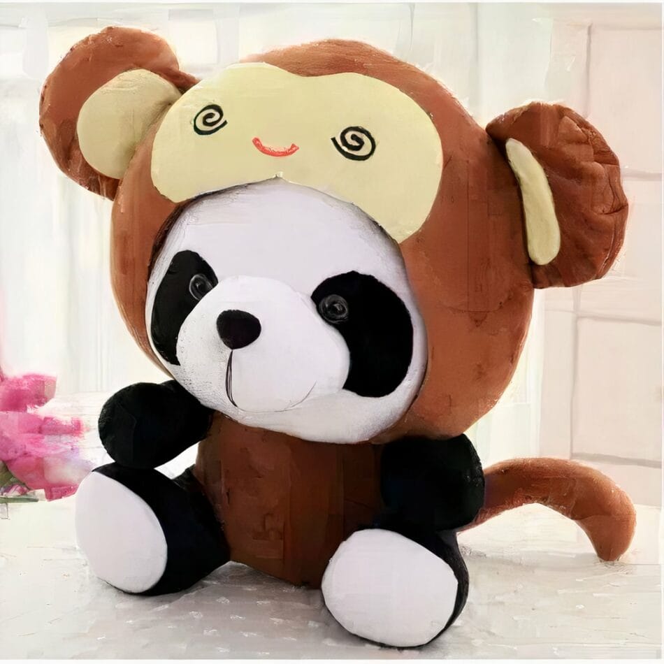 Panda Knuffel Verkleed Als Aap Met Glimmende Ogen De Knuffel