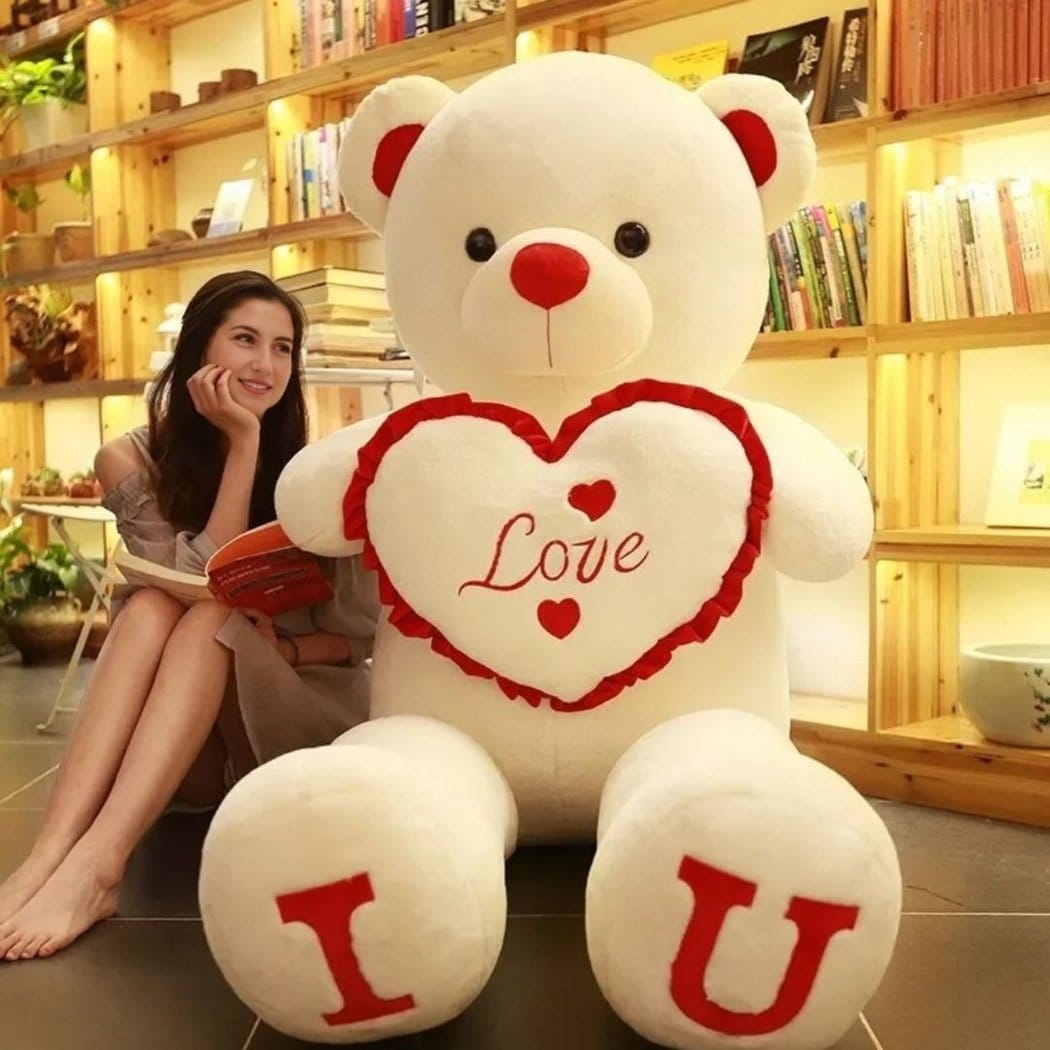 Pluchen Beer Reuzenhart Love Knuffel Met Geborduurd Hart Twee Maten De Knuffel 80cm / wit