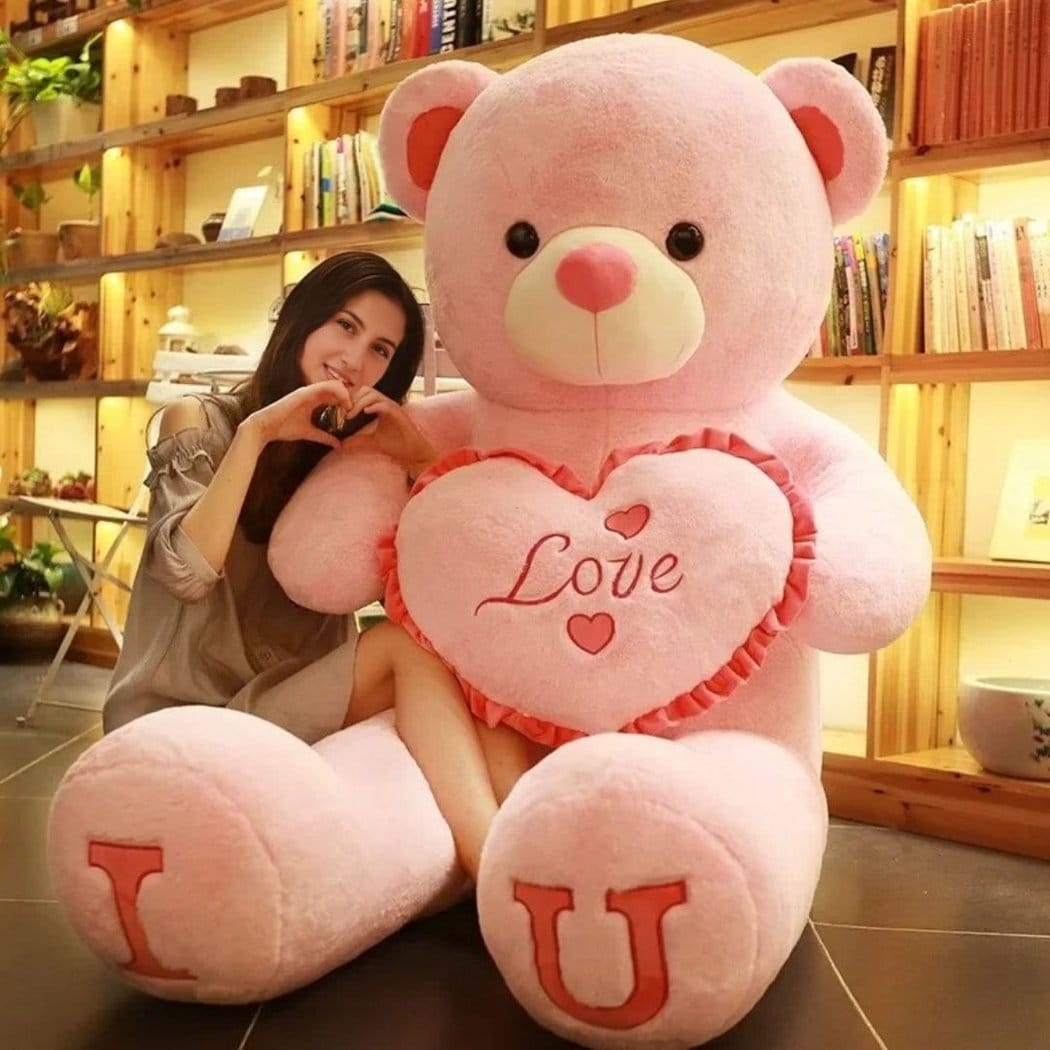 Pluchen Beer Reuzenhart Love Knuffel Met Geborduurd Hart Twee Maten De Knuffel 80cm / roze
