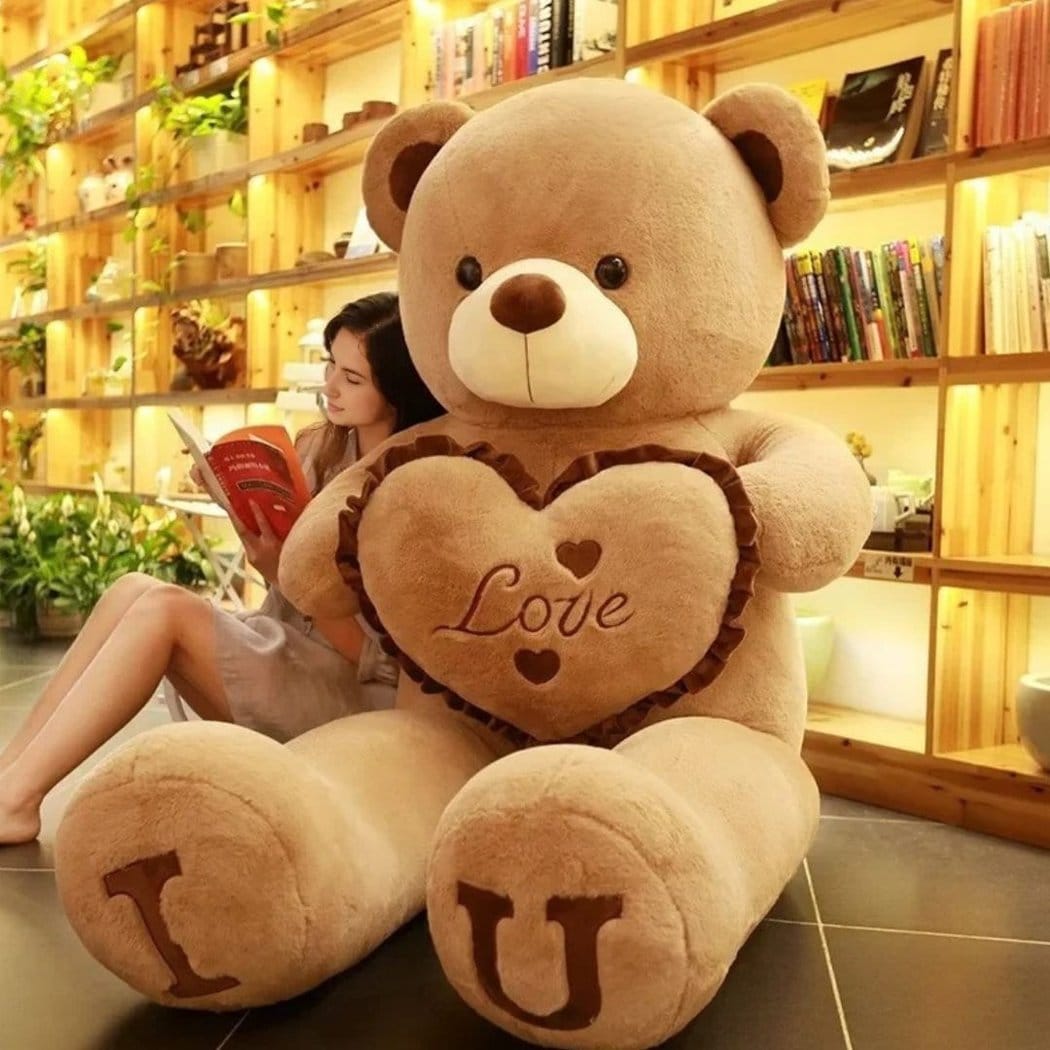 Pluchen Beer Reuzenhart Love Knuffel Met Geborduurd Hart Twee Maten De Knuffel 80cm / bruin