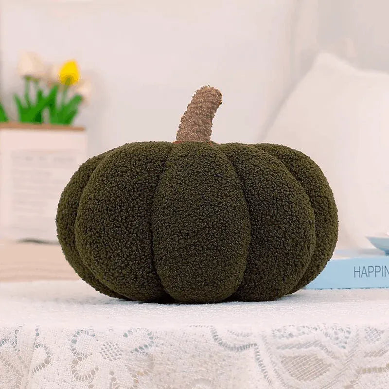 Pompoen Knuffelkussen 3D | Pluche Herfstkussen De Knuffel Donkergroen / 20 cm