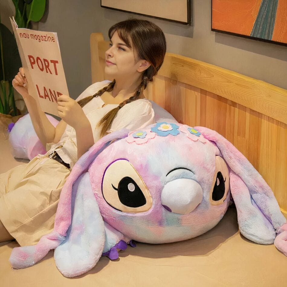 Reuzen Stitch Angel Knuffelpoef 100 cm Roze of Violet De Knuffel