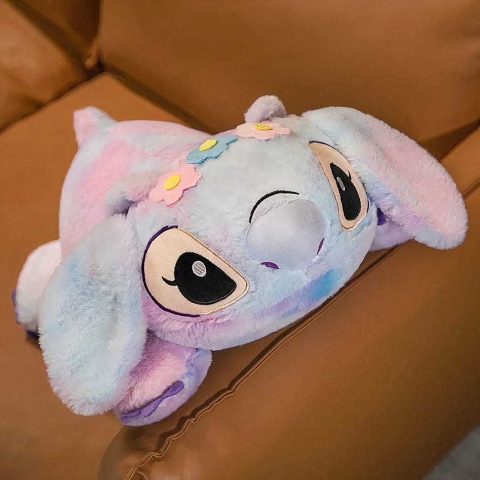 Reuzen Stitch Angel Knuffelpoef 100 cm Roze of Violet De Knuffel