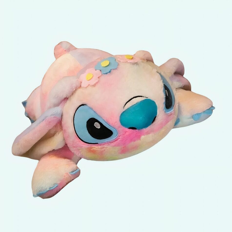 Reuzen Stitch Angel Knuffelpoef 100 cm Roze of Violet De Knuffel