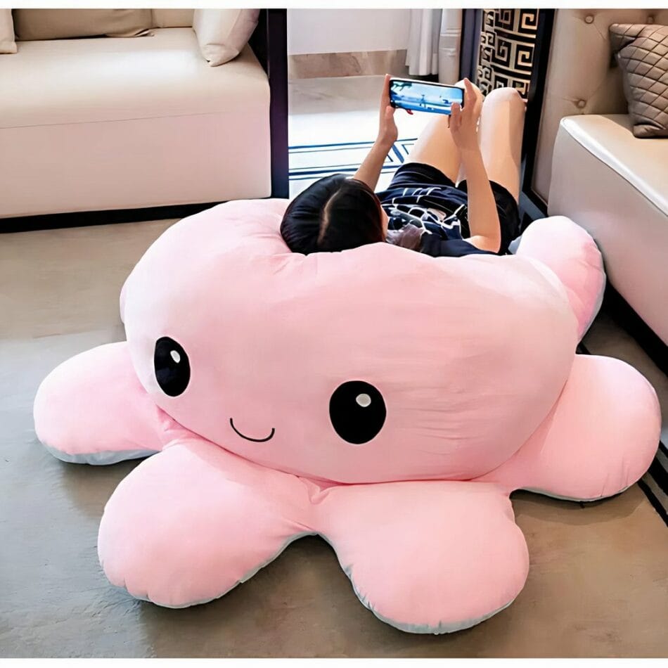 Reuzenknuffel Octopus Omkeerbaar 130 cm Zijdezachte Knuffel Poef De Knuffel