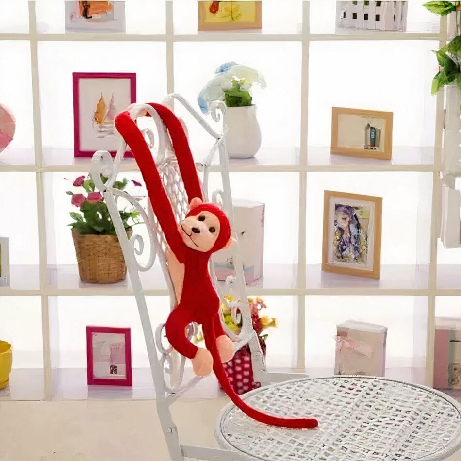 Rode Knuffel Aap Kawaii Met Lange Staart Zachte Speelknuffel De Knuffel