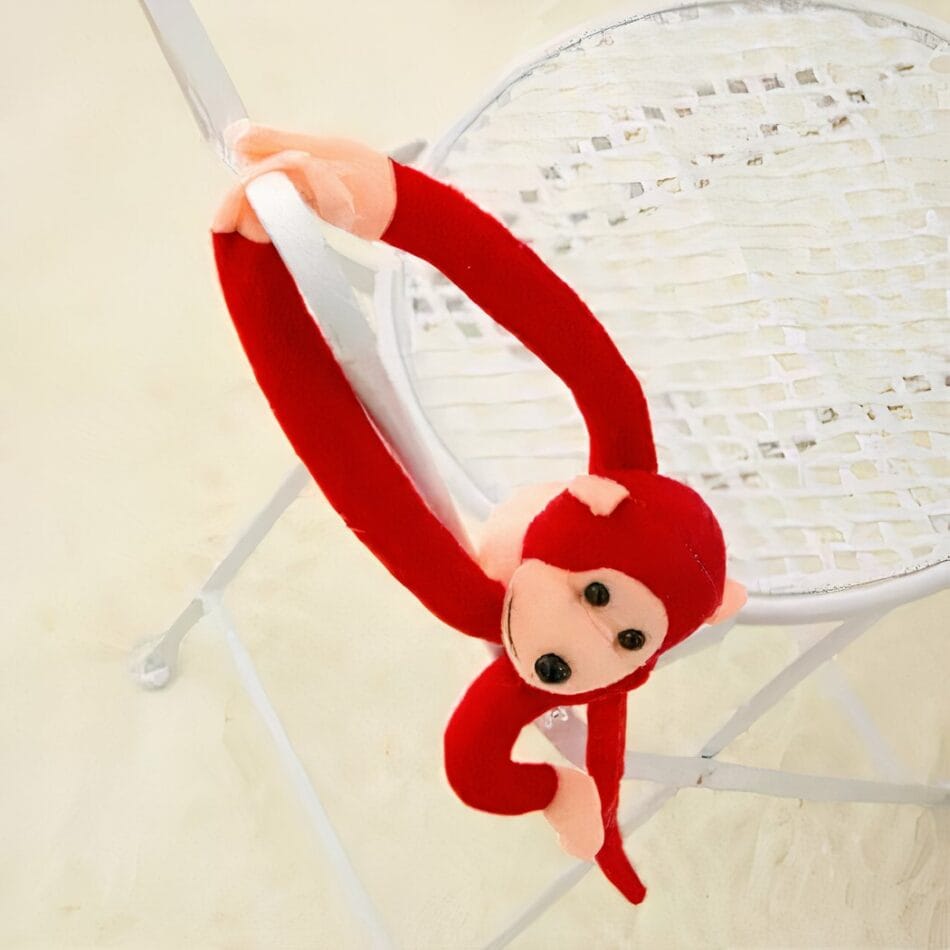 Rode Knuffel Aap Kawaii Met Lange Staart Zachte Speelknuffel De Knuffel