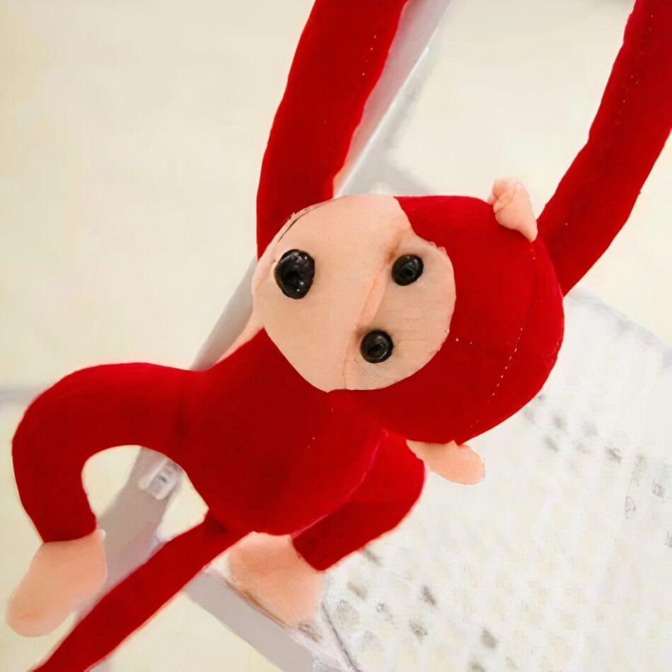 Rode Knuffel Aap Kawaii Met Lange Staart Zachte Speelknuffel De Knuffel