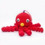 Rode Octopus-Knuffel Met Acht Gevlochten Nylon Tentakels Geel Neusje De Knuffel
