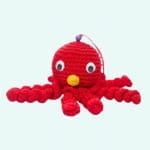Rode Octopus-Knuffel Met Acht Gevlochten Nylon Tentakels Geel Neusje De Knuffel