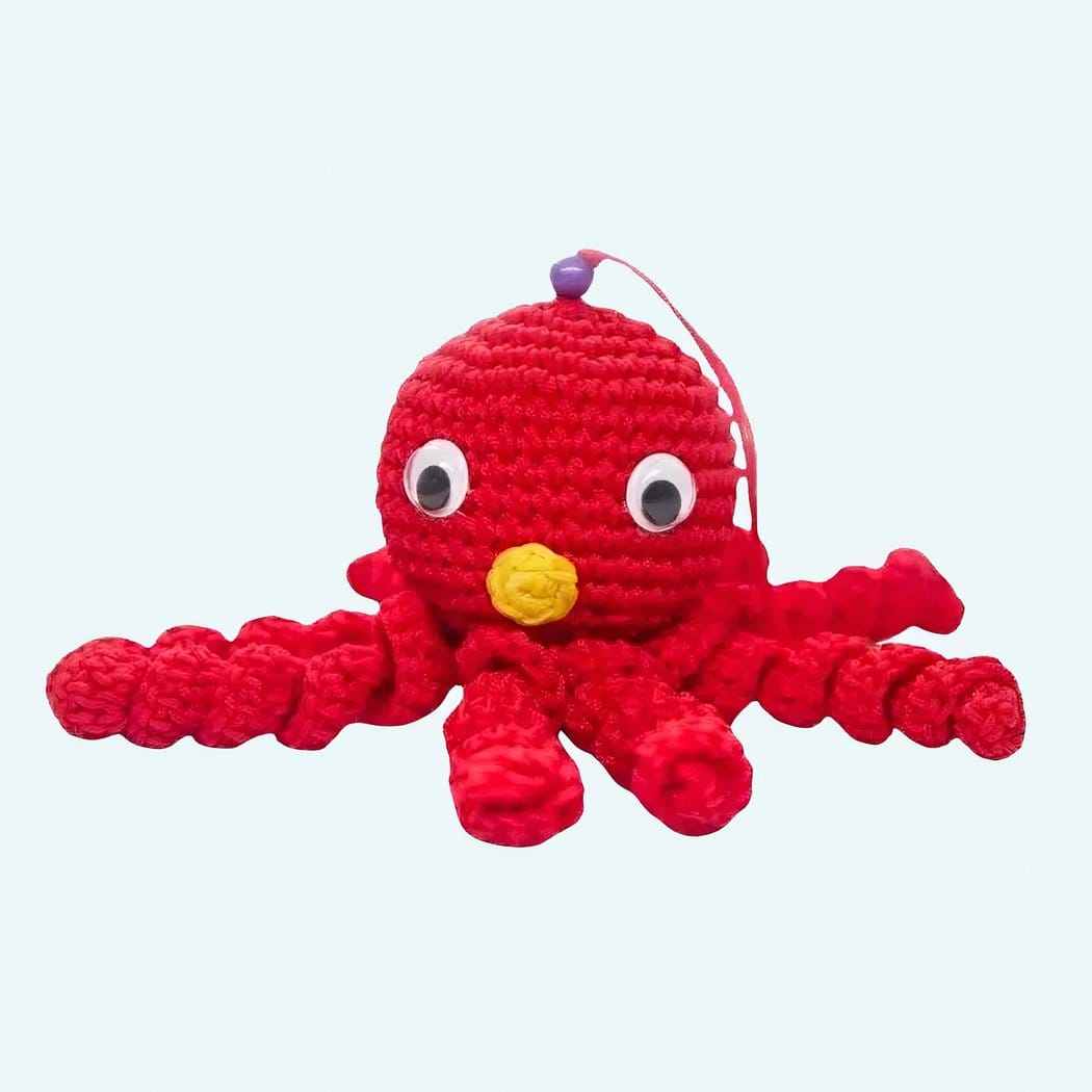 Rode Octopus-Knuffel Met Acht Gevlochten Nylon Tentakels Geel Neusje De Knuffel