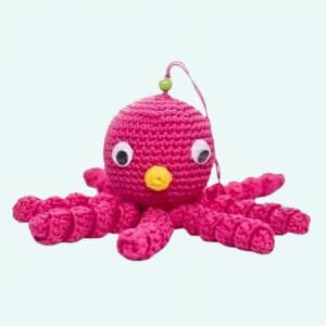 Rode Octopus-Knuffel Met Acht Gevlochten Nylon Tentakels Geel Neusje De Knuffel