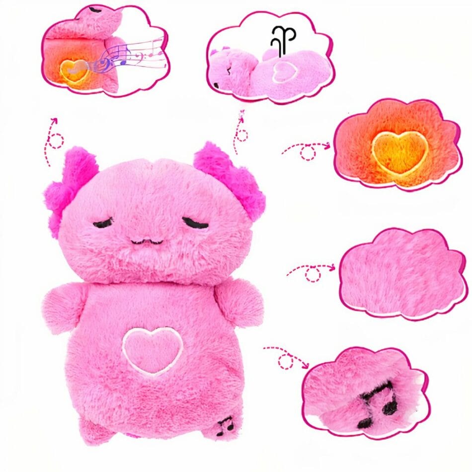 Roze Axolotl Knuffel Nachtlampje Met Ademend Ritme En Slaapliedjes De Knuffel