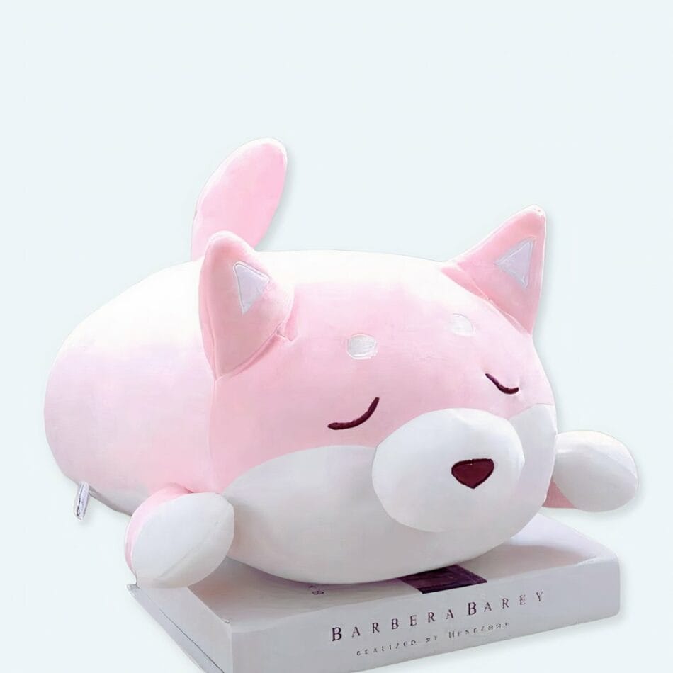 Roze Kawaii Knuffelhond met Gesloten Ogen De Knuffel