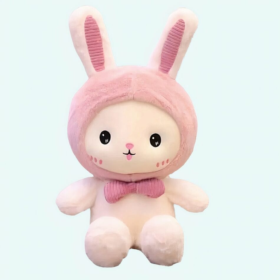 Roze Knuffel Konijn met Bonnet Zachte Vacht en Lange Oren De Knuffel