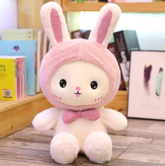 Roze Knuffel Konijn met Bonnet Zachte Vacht en Lange Oren De Knuffel