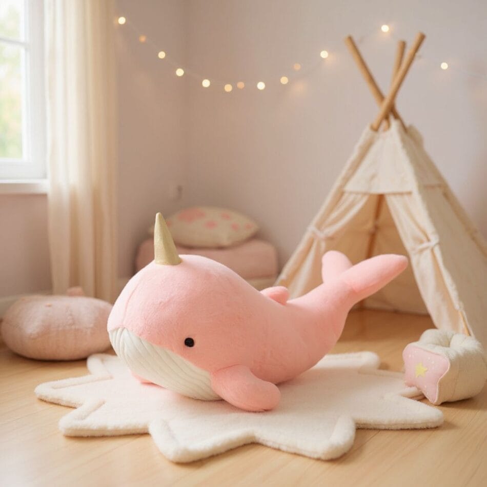 Roze Knuffel Walvis Eenhoorn met Sterretjes en Magische Hoorn De Knuffel 60cm