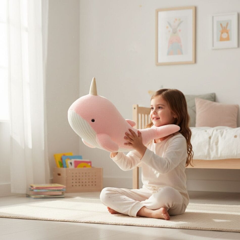 Roze Knuffel Walvis Eenhoorn met Sterretjes en Magische Hoorn De Knuffel 60cm