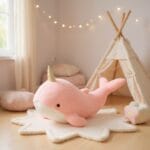 Roze Knuffel Walvis Eenhoorn met Sterretjes en Magische Hoorn De Knuffel 60cm