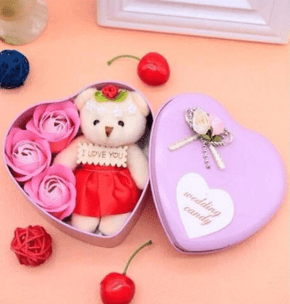 Roze Knuffelbeer in Coffret Amour Valentijn Cadeau De Knuffel