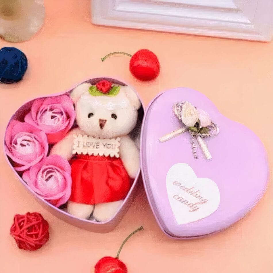 Roze Knuffelbeer in Coffret Amour Valentijn Cadeau De Knuffel