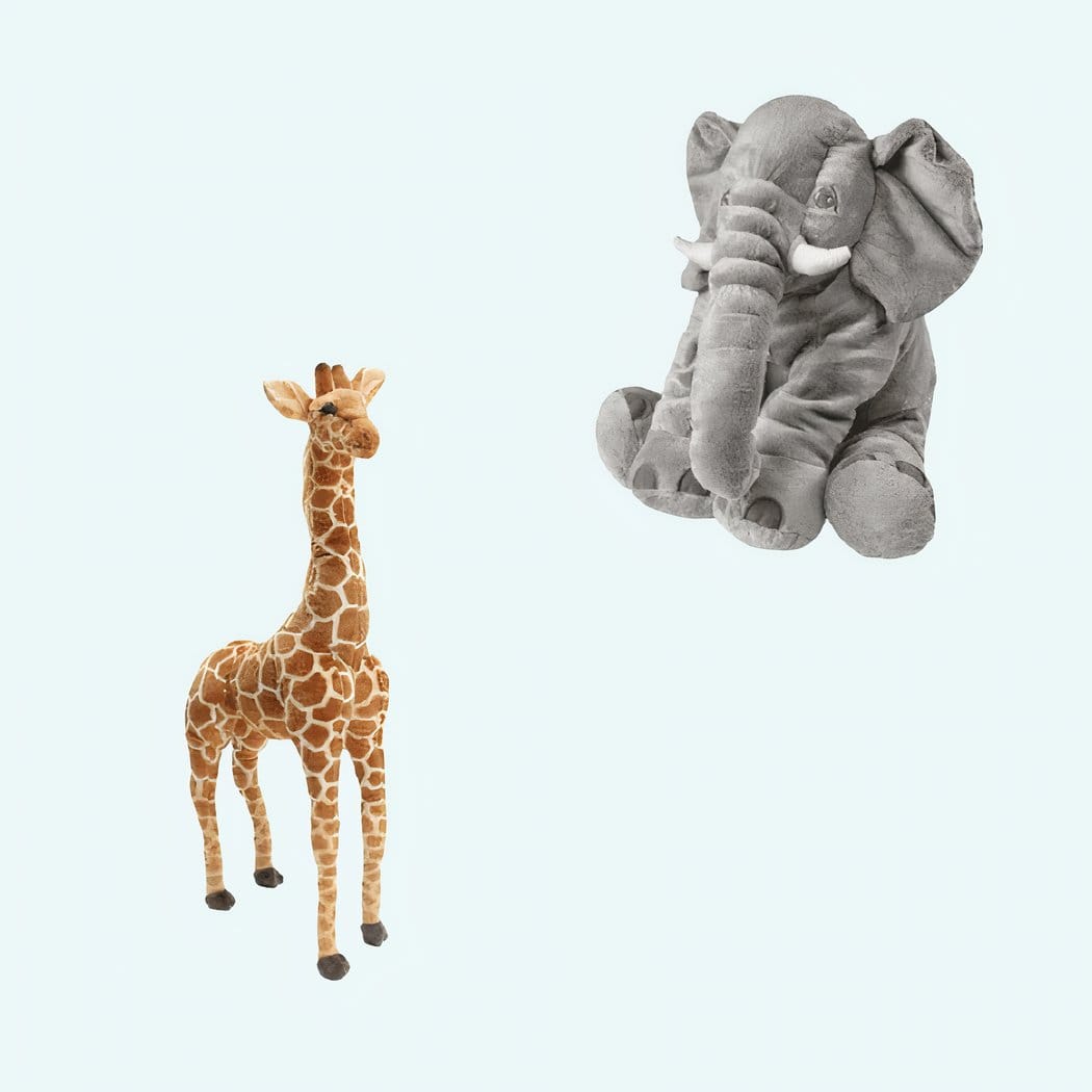 Savanneknuffels Olifant en Giraf Zachte Pluche Voor Kleine Handjes De Knuffel