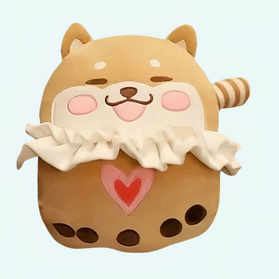 Schattige Shiba-achtige Knuffel Met Zijdeachtige Vacht En Glimlach De Knuffel