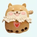 Schattige Shiba-achtige Knuffel Met Zijdeachtige Vacht En Glimlach De Knuffel