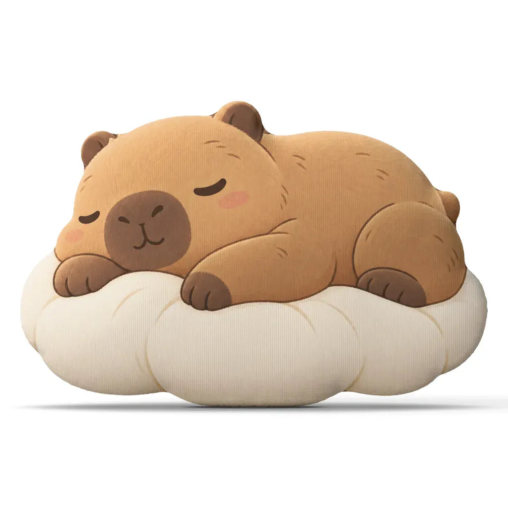 Slapende Capybara op Wolkje Knuffelkussen | Pluche Kussen De Knuffel