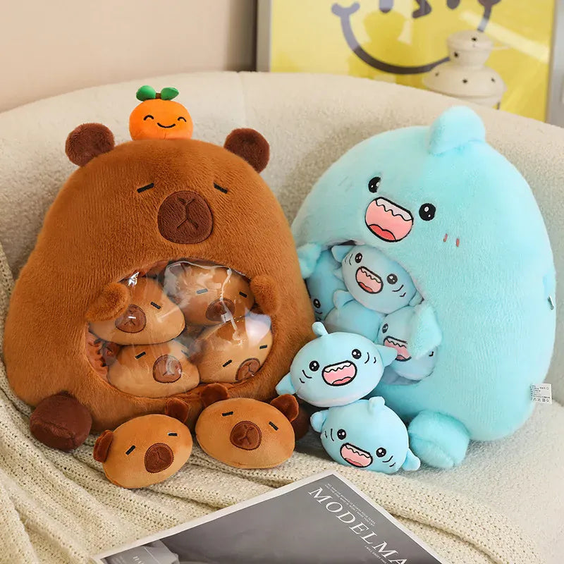 Snackzak vol Knuffels | Capibara of Haaien Pluche Set De Knuffel
