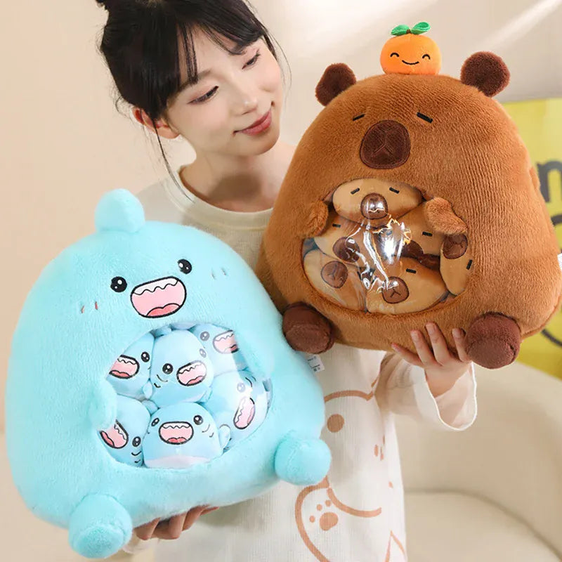 Snackzak vol Knuffels | Capibara of Haaien Pluche Set De Knuffel
