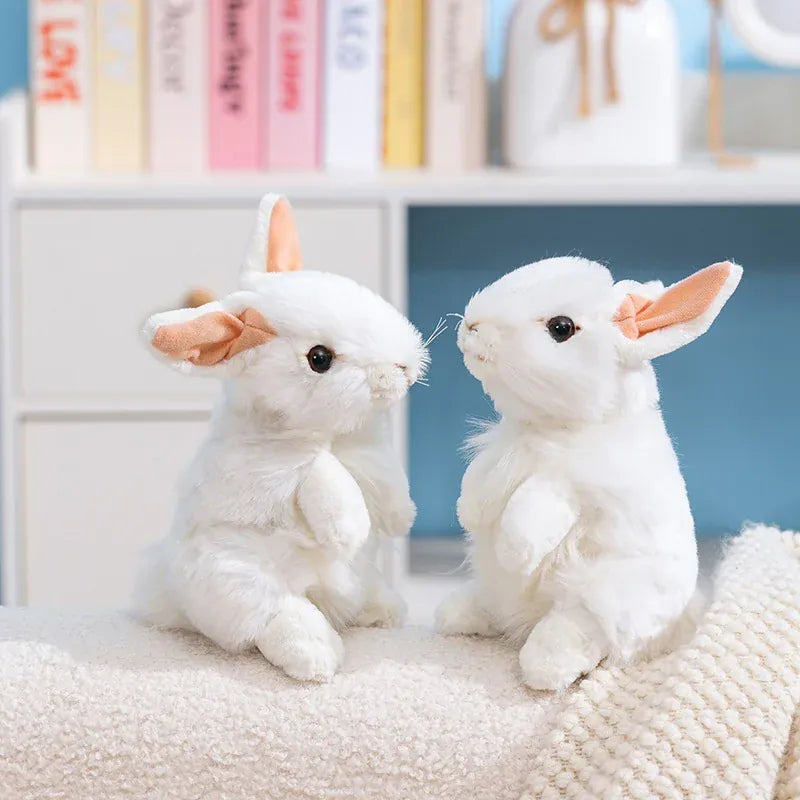 Staand Wit Konijn Knuffel 19 cm | Realistisch Paaskonijn De Knuffel