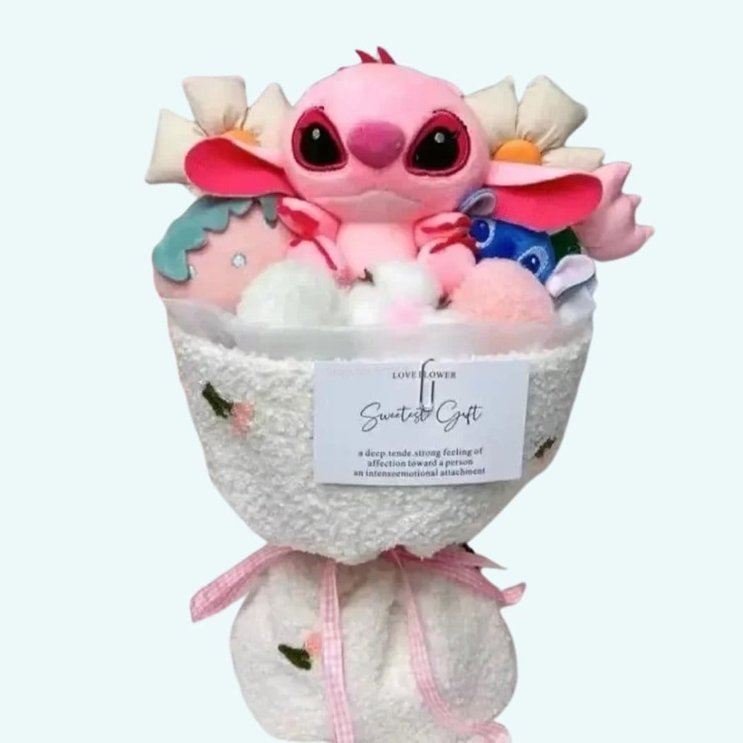 Stitch of Angel Beker Knuffel met Kleurige Fruitknuffels De Knuffel angel