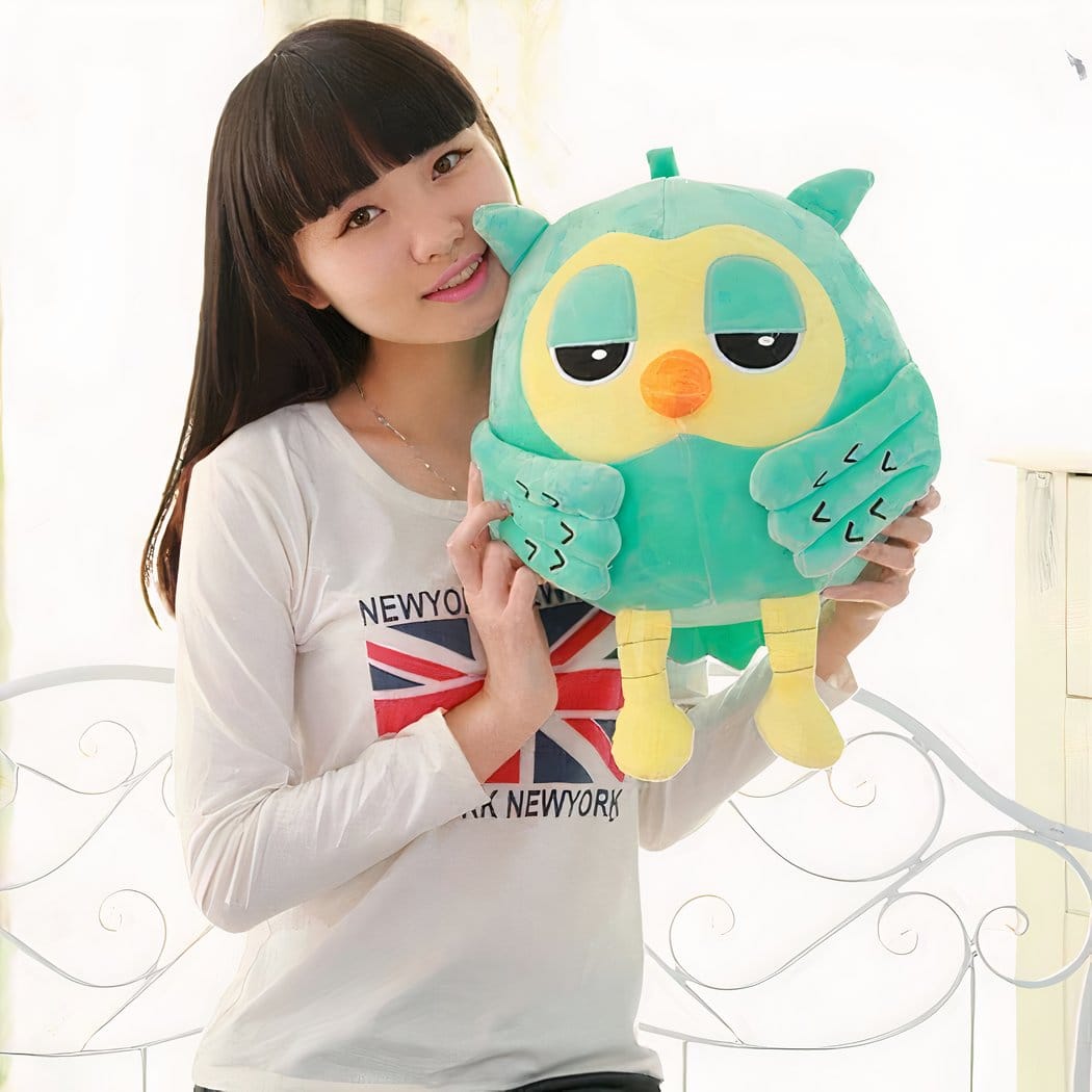 Superschattige Groene Knuffel Uil Met Zwarte Ogen De Knuffel