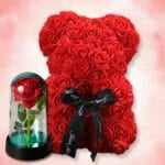 Valentijns Beertje met Rozen en Eeuwige Roos De Knuffel