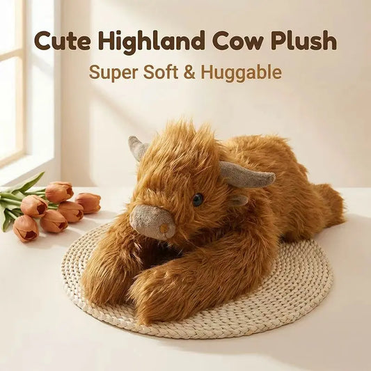 Verzwaarde Hooglander Koe Knuffel 1 kg | Pluche Knuffelkussen 65 cm De Knuffel Nieuwe koe