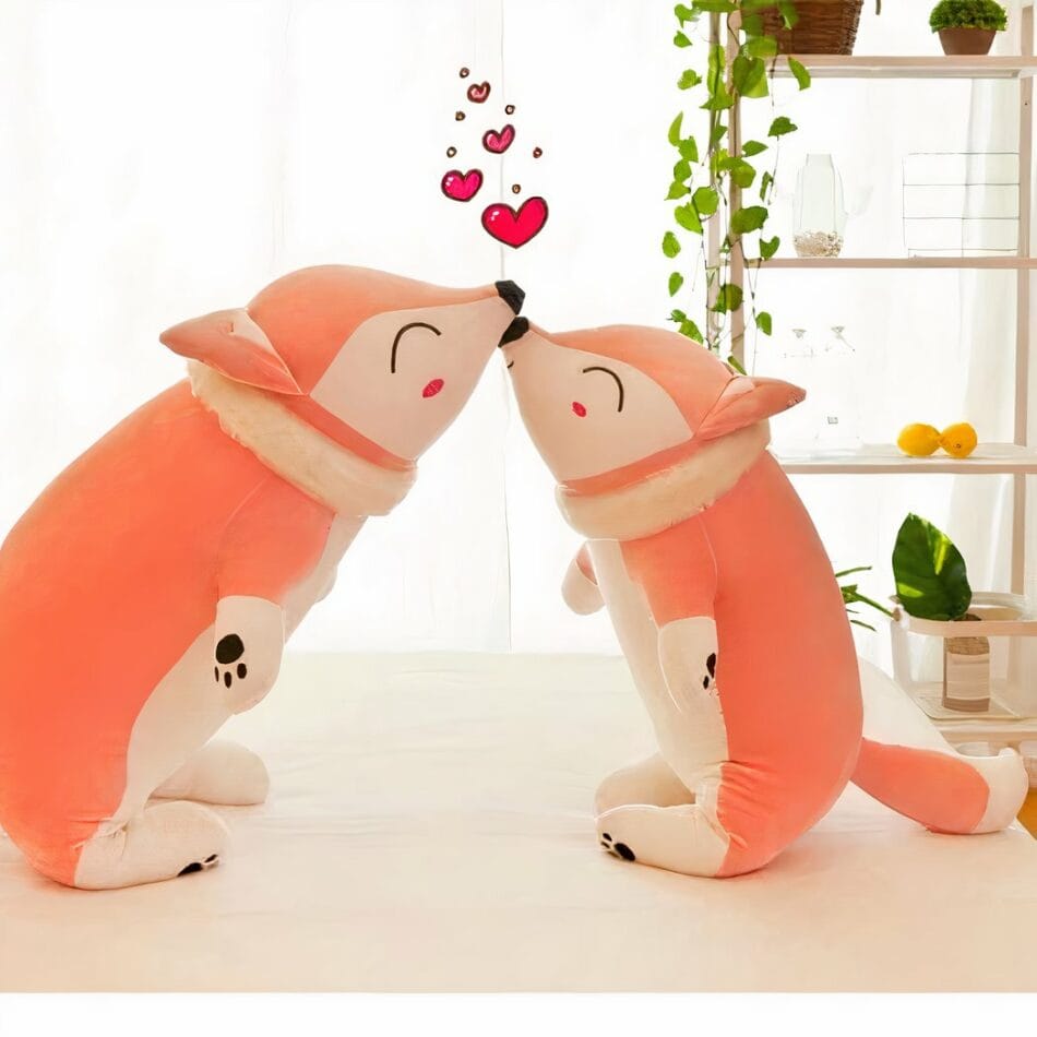 Vosvormig Knuffel Kussen Van Katoenen Stof Twee Warme Kleuren De Knuffel