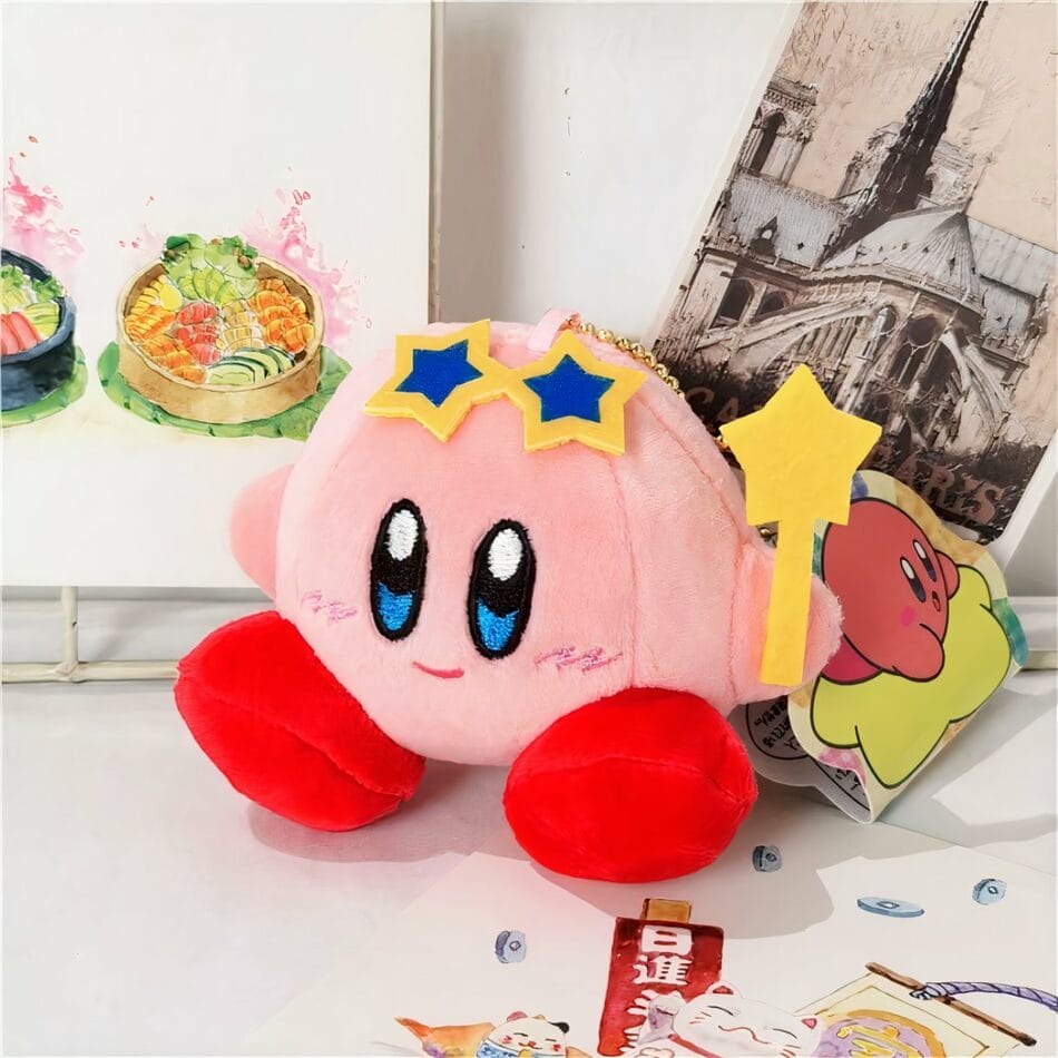 Vuistgrote Knuffel Kirby met Blauwe Sterren en Parelroze Vacht De Knuffel